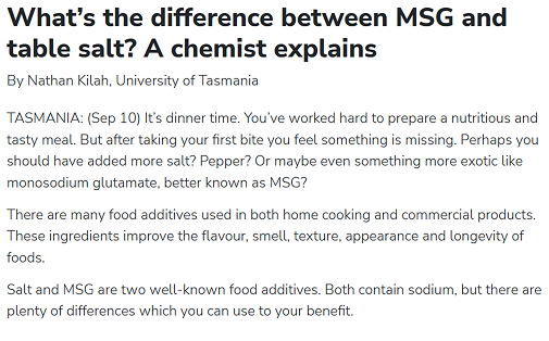 What’s the difference between MSG and table salt? A chemist explains