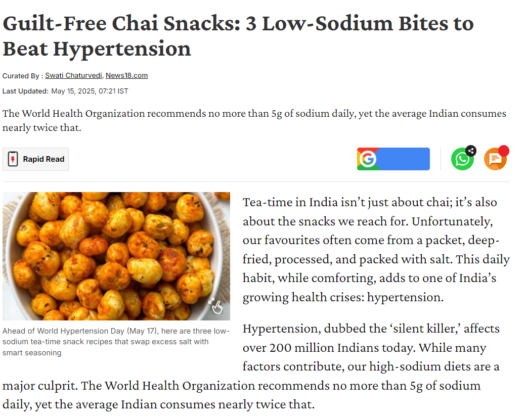 Guilt-Free Chai Snacks: 3 Low-Sodium Bites to Beat Hypertension